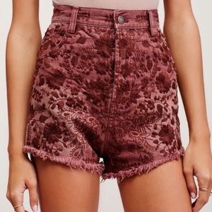 Free People Denim Embroidered Shorts
